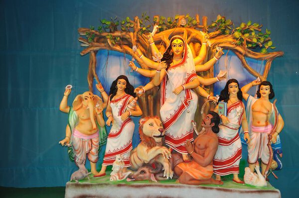 Goddess durga killing mahishasura, kolkata, west bengal, india, asia