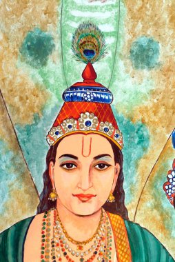 Shree Vishnu Narayan tapınağının, Parvati tepesinin, Pune 'nin, Maharashtra' nın, Hindistan 'ın girişine Lord Vishnu' nun resmi.