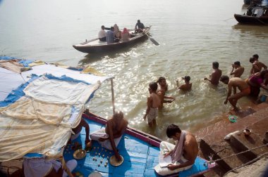 People bathing varanasi uttar pradesh India Asia  clipart