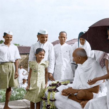 Mahatma Gandhi after prayer meeting, Sevagram, Wardha, Maharashtra, India, Asia, October 2, 1944  clipart