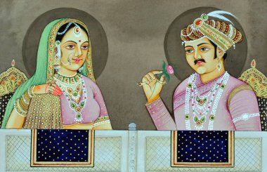 Jodha Bai Hindistan Asya ile Akbar 'ın Minyatür Boyaması