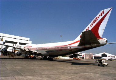 Air India aircraft parked at Air India terminal at Chhatrapati Shivaji Maharaj International airport at Sahar ; Bombay Mumbai ; Maharashtra ; India clipart