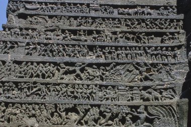 Kailasa Tapınağı, Ellora, Aurangabad, Maharashtra, Hindistan, Asya paneline oyma