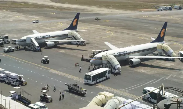 stock image Jet Airways Aircrafts parked at CST airport, Santacruz, Bombay now Mumbai, Maharashtra, India 