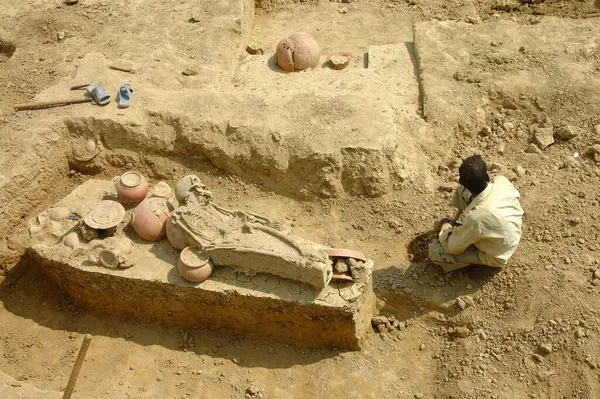 stock image Excavations of burial site (4K years old) at Sinauli, Uttar Pradesh, India 