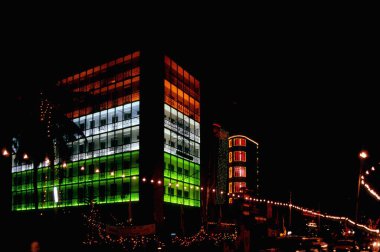 Building lit up for Onam Festival,India  clipart