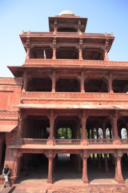 Panch Mahal in Fatehpur Sikri 16. yüzyılın ikinci yarısında kırmızı kumtaşından yapılmış; Babür İmparatorluğu 'nun başkenti Agra; Uttar Pradesh; Hindistan UNESCO Dünya Mirası Bölgesi