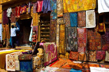 Halı el işi dükkanı, Jaisalmer, Rajasthan, Hindistan, Asya 