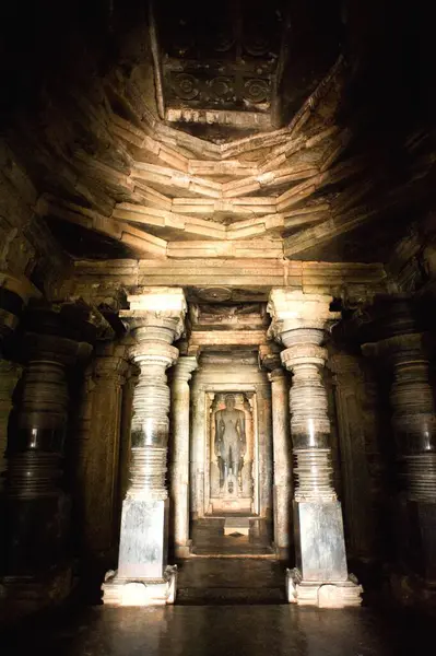 stock image Shantinathas statue and garbhgruha at jain bastis, Halebid Halebidu, Hassan, Karnataka, India 