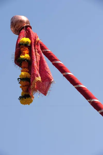 stock image Gudi raised for celebrating gudi padva festival ; Thane ; Maharashtra ; India 2010