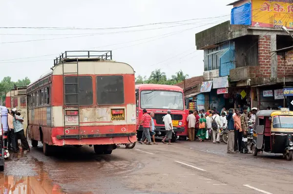 Stock image State transport buses at stand, Tali, Ratnagiri, Maharashtra, India 