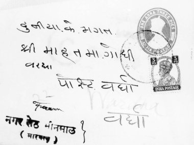 An envelope addressed to Mahatma Gandhi Hindi and Gujarati, 1940, India    clipart