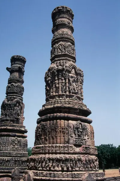 Carved Pillars Sun Temple Modhera Measana Gujarat — Stock Photo, Image