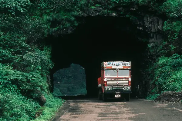 stock image Truck coming out from tunnel, Malshej Ghat, Maharashtra, India, Asia