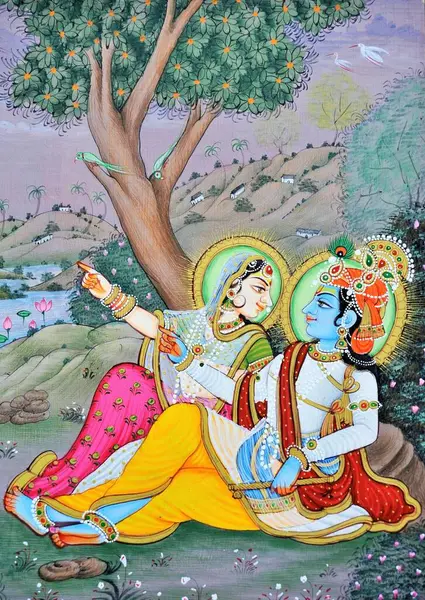 Radha Krishna bahçe resimleri yapıyor.