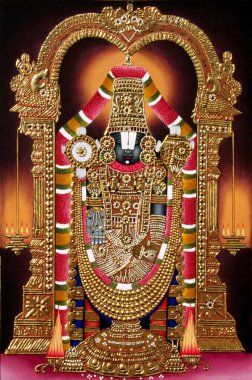 Lord Thirupati Balaji Minyatür Altın Kabartmalı Kağıt Boyama