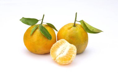 Yeşil yapraklı portakallar.