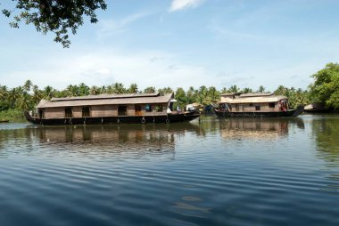 Houseboats in backwaters, Kuttanad, Alleppey Alappuzha, Kerala, India  clipart