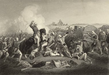 Minyatür boyama, General Havelock 'un Futtypore İsyan sahnesinde Nana Sahib' e saldırısı 1857, Hindistan