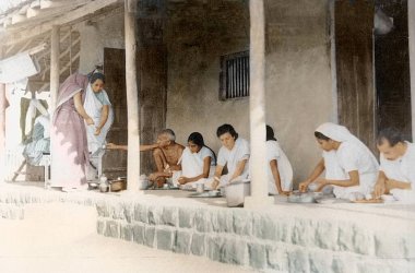 Mahatma Gandhi ve diğerleri Sevagram Ashram, Wardha, Hindistan, Asya, Kasım 1933 