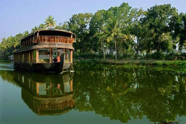 Houseboat veya Kettuvallam, Vembanad Gölü, Kumarakom, Kottayam, Kerala, Hindistan, Asya