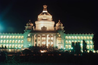 Illuminated Vidhana Soudha building at night, Bangalore, Karnataka, India, Asia clipart