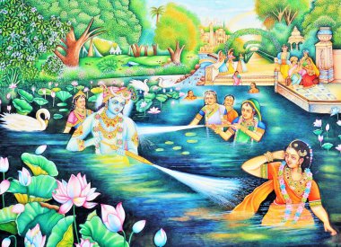 Radha Krishna Holi festivali resim sanatını canlandırıyor.
