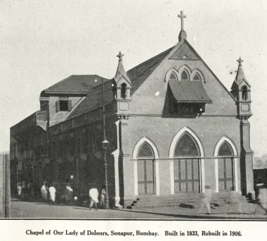 1833 'te inşa edilen Dolours Hanımefendisi Katolik Cemaati Şapeli, Sonapur, Bombay Mumbai, Maharashtra, Hindistan..