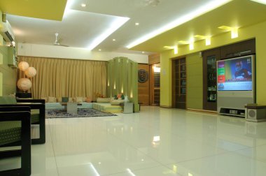 Oturma odası oturma odası ve ikamet yeri yapay ışık Bombay Mumbai, Maharashtra, Hindistan  