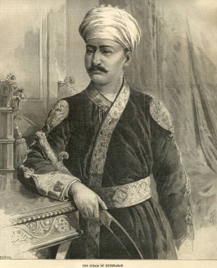 Litografik portreler The Nizam of Hyderabad IL News 15 Ekim 1887, Hindistan   
