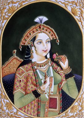 Prenses Mumtaz Mahal 'in Babür İmparatoru Şah Cihan' ın karısının minyatür resmi.