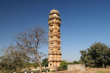 Miras 37 metre yüksekliğinde Vijay Stambh (zafer kulesi) M.S. 1440 yılında inşa edildi, Chittorgarh, Rajasthan, Hindistan 