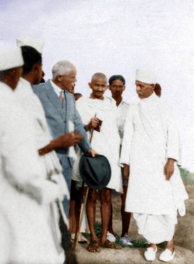 Mahatma Gandhi with surgeon Col Maddock,  Madan Mohan Malaviya, India, Asia, August 1924 clipart