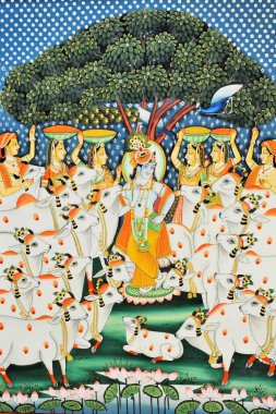 Lord Krishna ve Gopis Nathdwara Pichwai sanat eserleri
