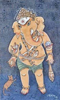 Ganesha , kroncha , mouse , tusk , sweet , mace , hindu belief , hindu , hinduism , art , artist S. Rajam , himalayan academy art , baby ganesh , ganesh , mushika clipart
