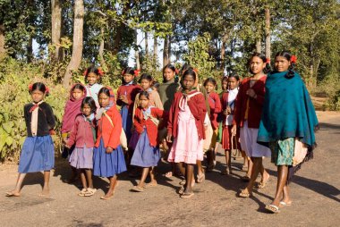 Kabile çocukları okula gidiyor, Netrahart, Jharkhand, Hindistan 
