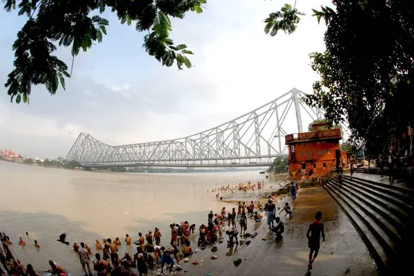 stock image Jagannath ghat ; Howrah bridge ; Calcutta ; West Bengal ; India