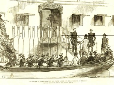 The Prince of Wales leaving his state Brage for HMS Serapis at Brindisi, Italy  clipart