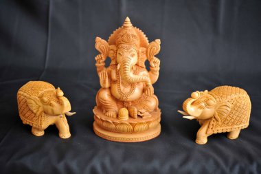 Sandal ağacı ganesha ve fil, jaipur, rajasthan, Asya, Hindistan 