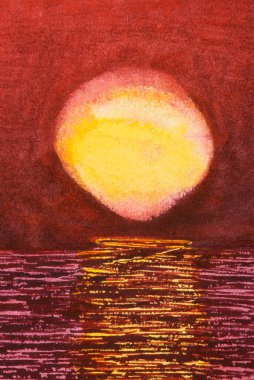 El yapımı kağıt üzerinde deniz suluboya günbatımı 