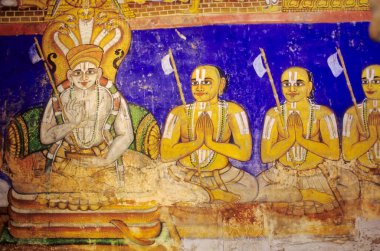 Ramanujar and his disciples 200 year old wall painting in sri ranganathaswamy temple at srirangam ; tamil nadu ; india clipart