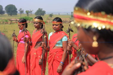 Bison horn dancers, bastar, chhattisgarh, india, asia clipart