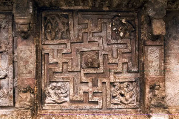 stock image Ceiling carvings in cave two in Badami, Karnataka, India 