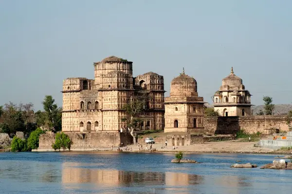 stock image Cenotaphs on bank of betwa river, Orchha, Tikamgarh, Madhya Pradesh, India 