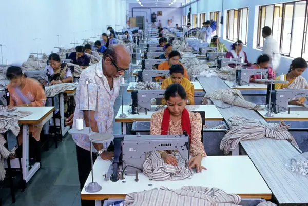 stock image Workers at Stitching Factory, India 
