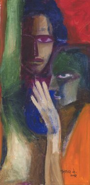 Tablo üzerinde Orta Akrilik boya. İkinci aşık kadın başlığı.