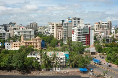 Aerial view of multistoreyed buildings at Juhu Vileparle, Bombay Mumbai, Maharashtra, India 2010  clipart