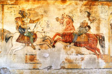 Brihadeshwara Tapınağı 'ndaki koridorda duvar resmi, Tanjore Thanjavur, Tamil Nadu, Hindistan