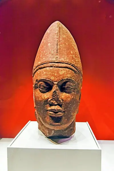 stock image Antique stone sculpture of King wearing Scythian helmet, CSMVS Museum, Mumbai, Maharashtra, India, Asia 