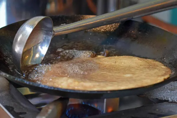 stock image Indian flatbread - Aloo Kulcha with Choley or Stuffed Potato Bread or Stuffed Aloo paratha, cooking , selective focus